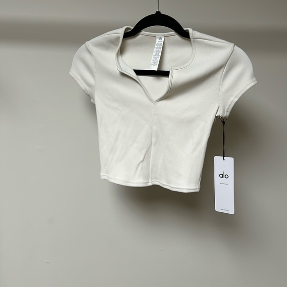 Alo yoga ribbed cropped savvy short sleeve shirt ivory - Picture 1 of 2